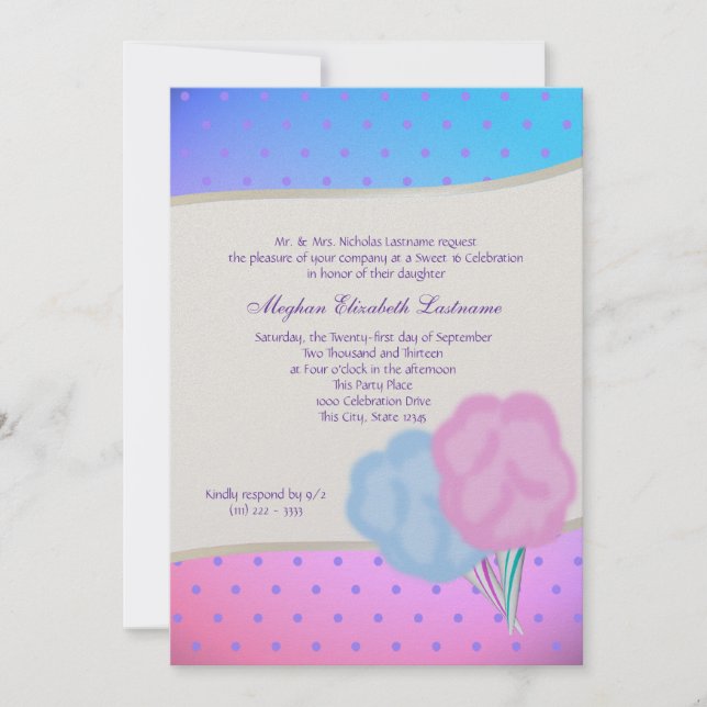 Invitation Sweet sixteen Coton Candy (Devant)