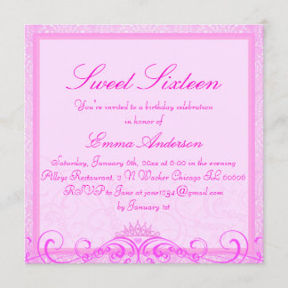 Invitation Sweet Sixteen Couronne Rose