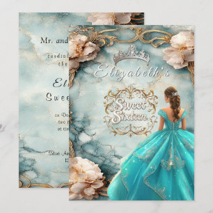 Invitation Sweet sixteen Couronne rose Roses Or Filige