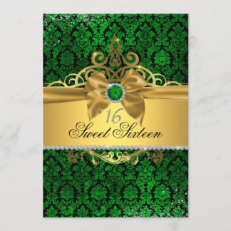 Invitation Sweet Sixteen Damask Vert Or