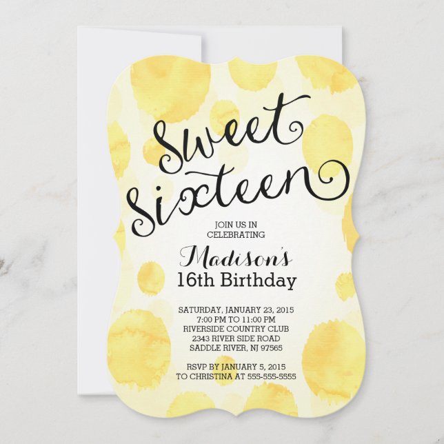 Invitation Sweet sixteen d'aquarelle moderne fête d'anniversa (Devant)