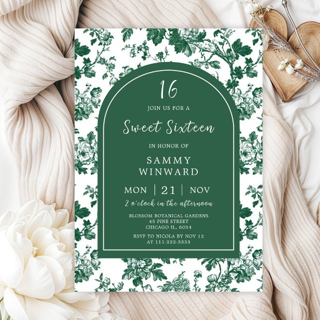 Invitation Sweet sixteen de chinoiserie antique verte (Créateur téléchargé)
