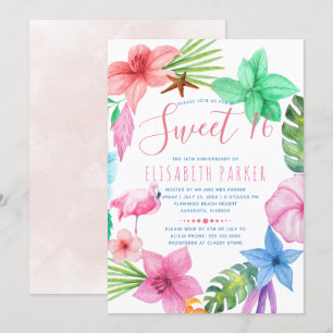 Invitation Sweet sixteen de couronne de fleurs rose tropicale