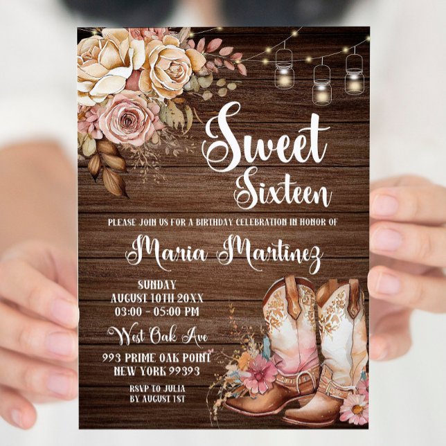 Invitation Sweet sixteen de cowgirl rustique du sud-ouest mod (Créateur téléchargé)