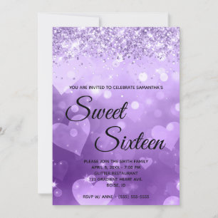Invitation Sweet sixteen de  de Parties scintillant de coeur 