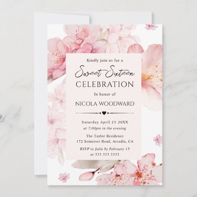 Invitation Sweet sixteen de fleurs de cerisier de printemps d (Devant)