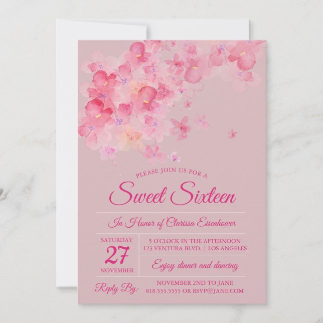 Invitation Sweet sixteen de fleurs de cerisiers d'aquarelle I (Devant)