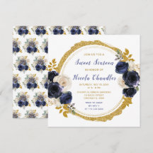 Sweet sixteen de fleurs élégantes bleu marine et o