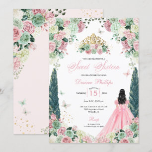 Invitation Sweet sixteen de jardin enchanté princesse rose