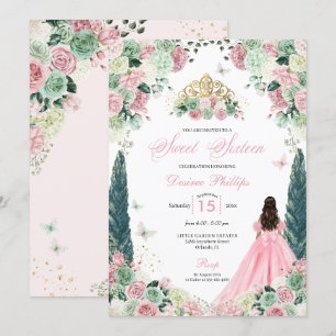 Invitation Sweet sixteen de jardin enchanté princesse rose