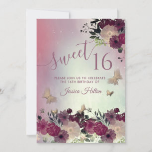 Invitation Sweet sixteen de jardin fleuri à papillon rouillé