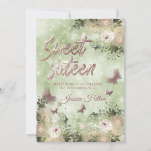 Invitation Sweet sixteen de jardin fleuri aux papillons
