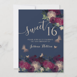 Invitation Sweet sixteen de jardin fleuri aux papillons