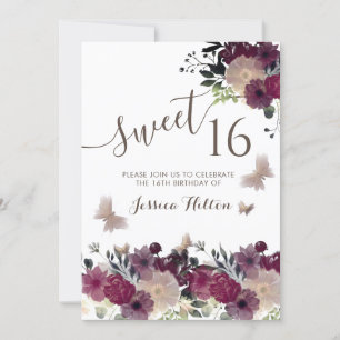 Invitation Sweet sixteen de jardin fleuri aux papillons