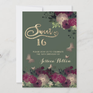 Invitation Sweet sixteen de jardin fleuri aux papillons