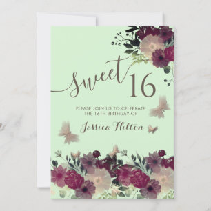 Invitation Sweet sixteen de jardin fleuri aux papillons