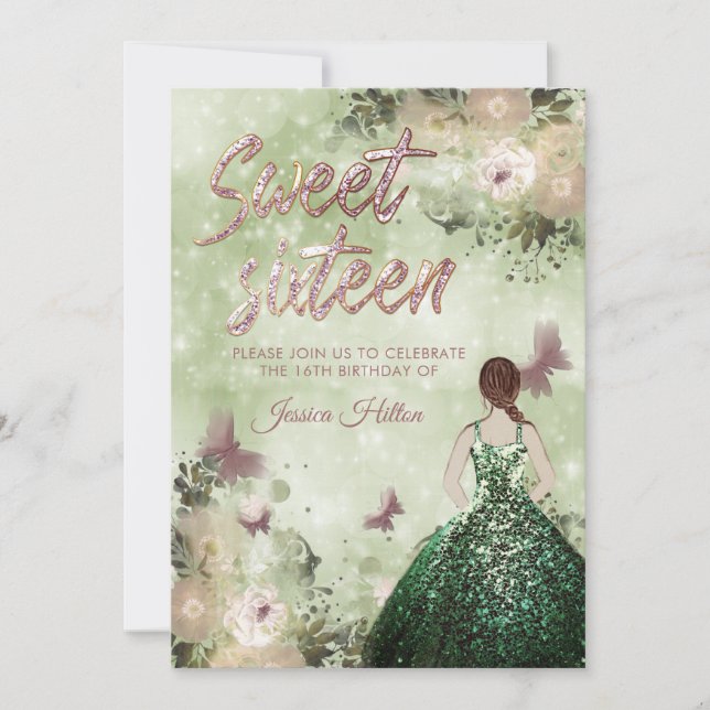 Invitation Sweet sixteen de jardin fleuri aux papillons (Devant)