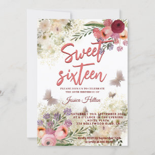 Invitation Sweet sixteen de jardin fleuri aux papillons de pr