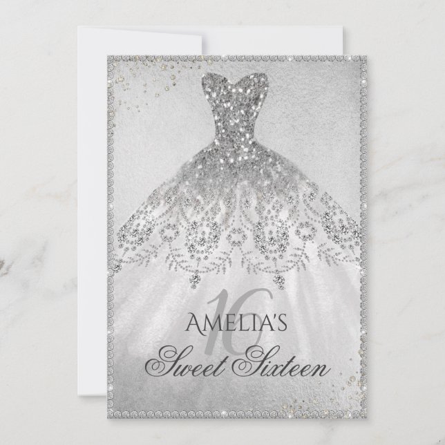 Invitation Sweet sixteen de la robe d'argent (Devant)