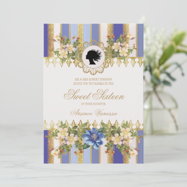 Invitation Sweet sixteen de l'ère de la régence bl (Debout devant)