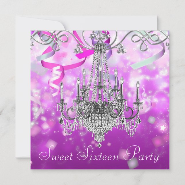 Invitation Sweet sixteen de lustre Confetti rose violet (Devant)