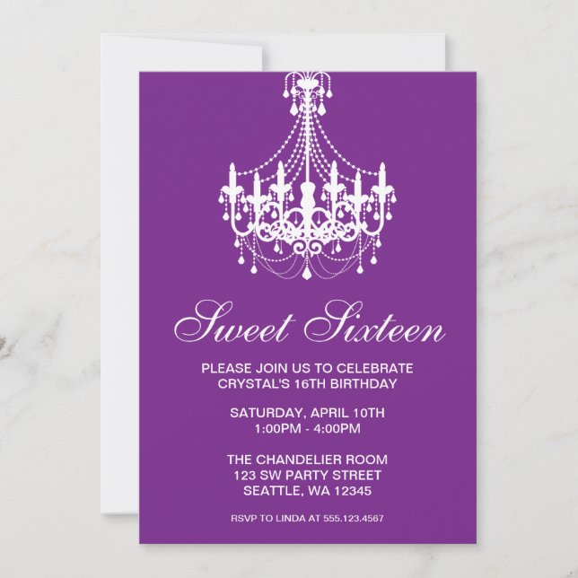 Invitation Sweet sixteen de lustre mauve et blanc (Devant)