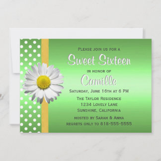 Invitation Sweet sixteen de marguerite vert et jaune