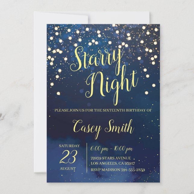 Invitation Sweet sixteen de nuit étoilé (Devant)
