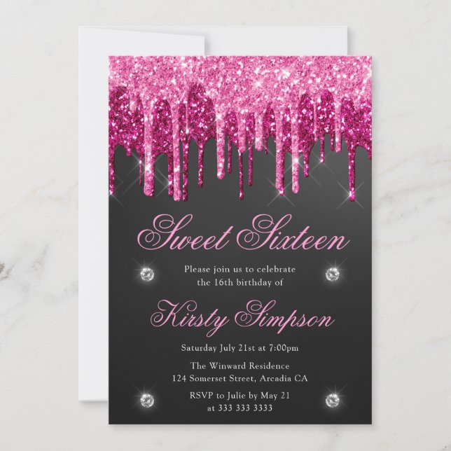 Invitation Sweet sixteen de Parties scintillant à séchage noi (Devant)