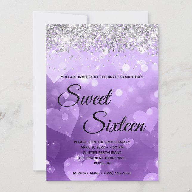 Invitation Sweet sixteen de Parties scintillant argenté à coe (Devant)