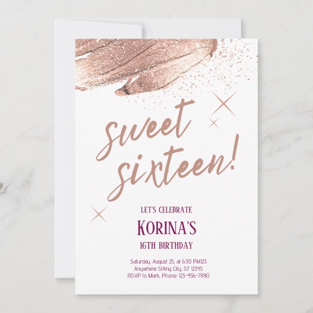 Invitation Sweet sixteen de Parties scintillant d'or rose (Devant)