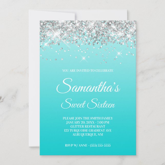 Invitation Sweet sixteen de Parties scintillant en argent à d (Devant)