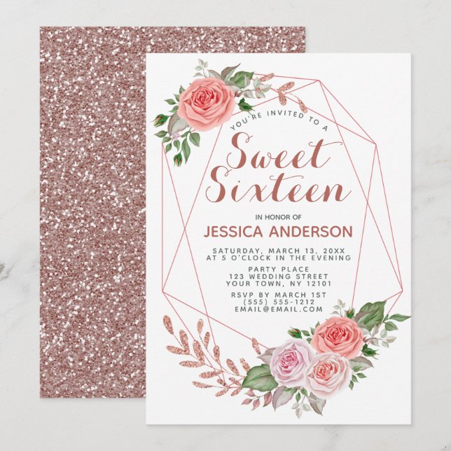 Invitation Sweet sixteen de Parties scintillant géométrique r (Devant / Derrière)