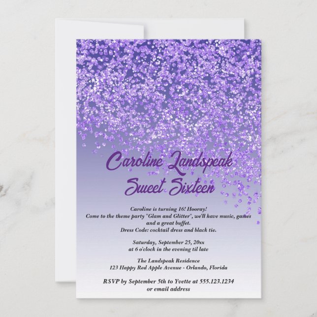 Invitation Sweet sixteen de Parties scintillant pourpre en ch (Devant)