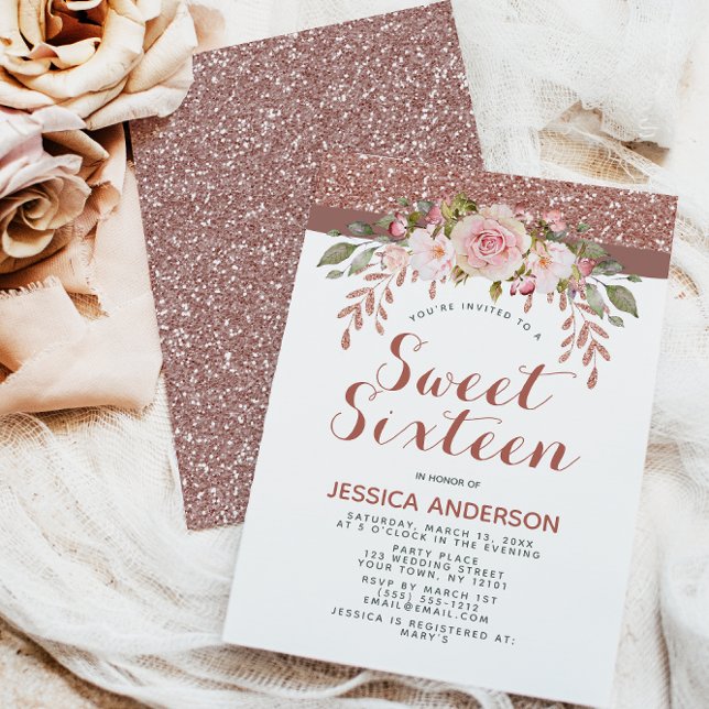 Invitation Sweet sixteen de Parties scintillant rose or rose (Créateur téléchargé)