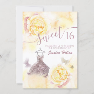 Invitation Sweet sixteen de pivoine florale papillon