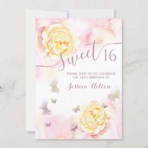 Invitation Sweet sixteen de pivoine florale papillon