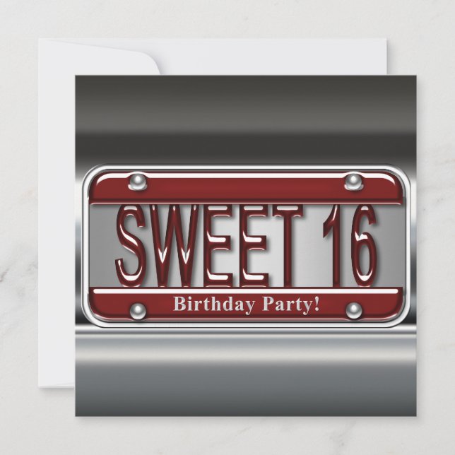 Invitation Sweet sixteen de plaque rouge (Devant)