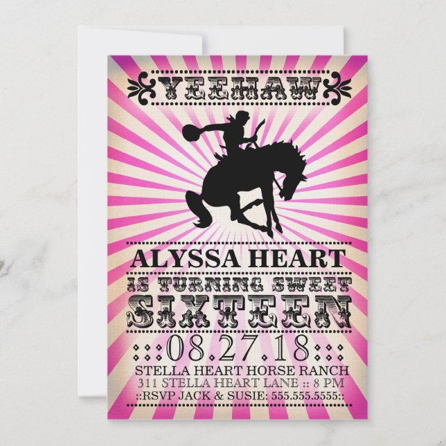 Invitation Sweet sixteen de rodéo de la CG Yeehaw Anniversair (Devant)