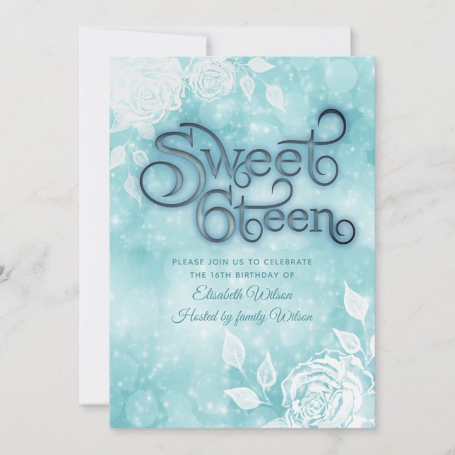 Invitation Sweet sixteen de roses blanches doux et élégant (Devant)