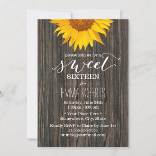Invitation Sweet sixteen de tournesol Bois rustique