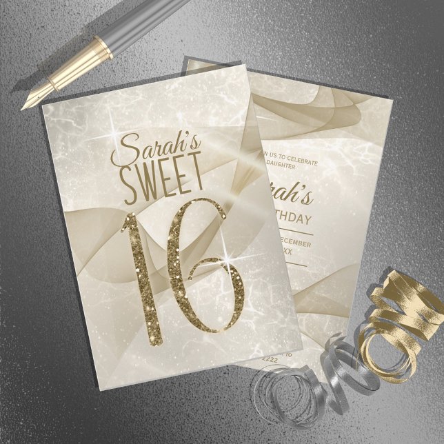 Invitation Sweet sixteen d'éclaboussures Gold ID652 (Créateur téléchargé)