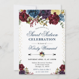 Invitation Sweet sixteen des fleurs d'hiver de la Marine et d