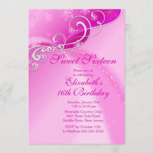 Invitation Sweet sixteen d'hiver rose et élégant