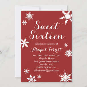 Invitation Sweet sixteen d'hiver rouge