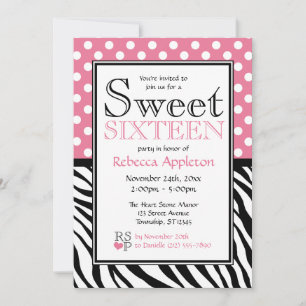 Invitation Sweet sixteen d'impression Polka Dot Rose et Zebra