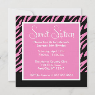 Invitation Sweet sixteen d'impression Zebra rose chaud