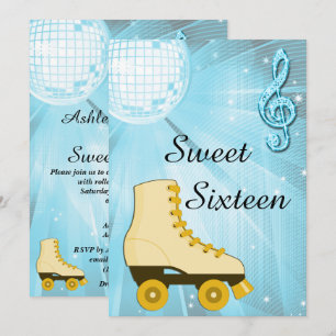 Invitation Sweet sixteen Disco Ball and Roller Skates