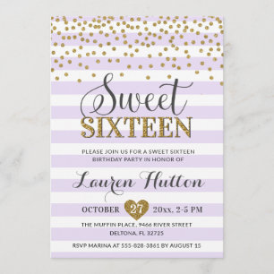 Invitation Sweet sixteen d'or Lavender Lilac
