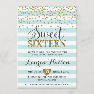 Invitation Sweet sixteen d'or Light Mint Green